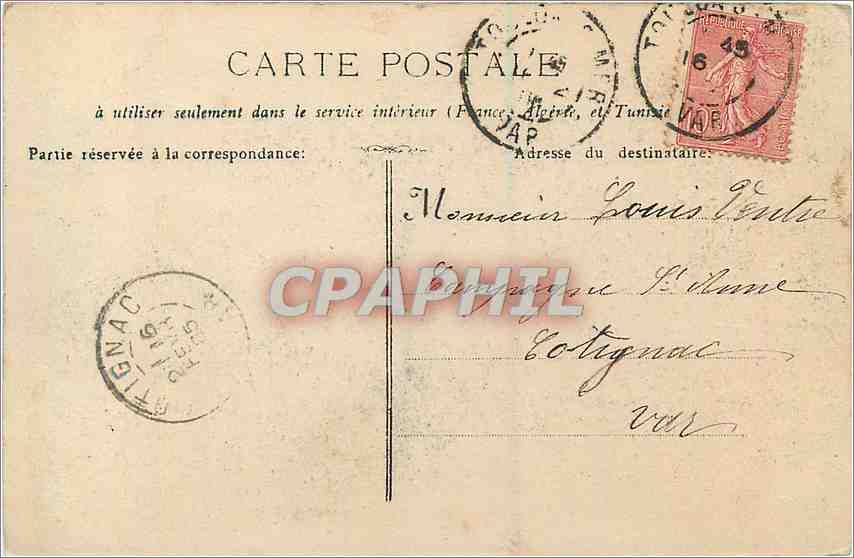 CPA Toulon Station de Manteau Tamaris Bateau — Verso