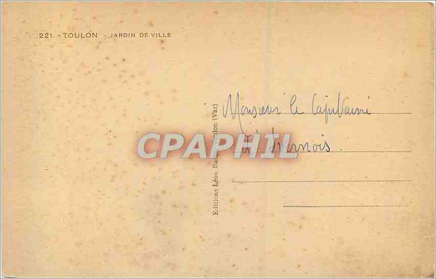 CPA Toulon Jardin de Ville  — Verso