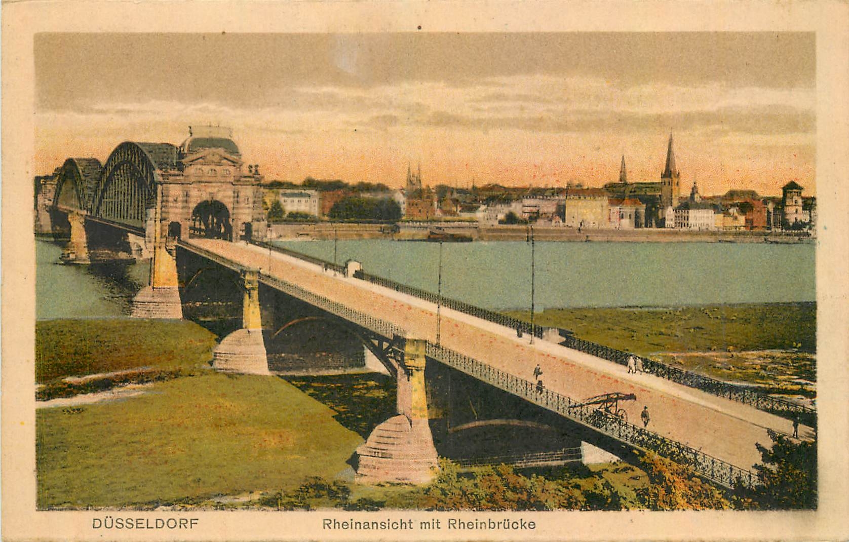 CPA Dusseldorf Rheinansicht mit Rheinbrucke 