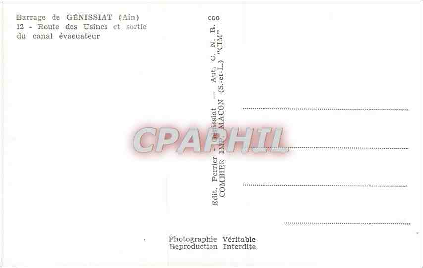 CPM Barrage de Genissiat Ain Route des Usines et sortie du canal evacuateur  — Rückseite