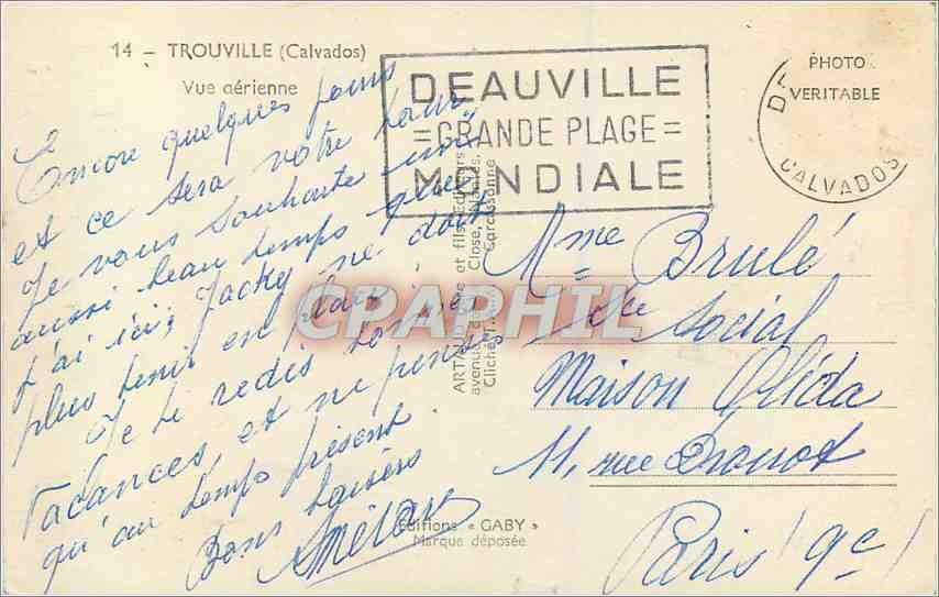 CPM Trouville Calvados Vue aerienne  — Verso