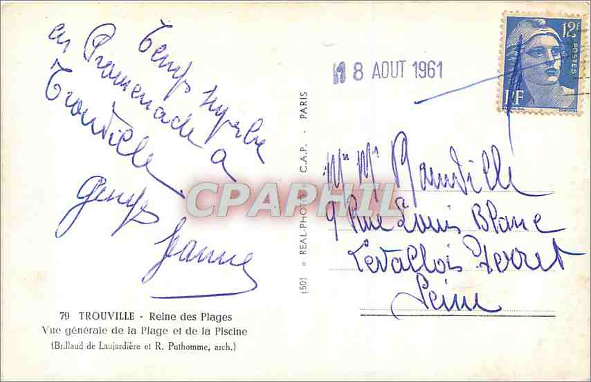 CPM Trouville Reine des Plages Vue generale de la Plage et de la Piscine  — Verso