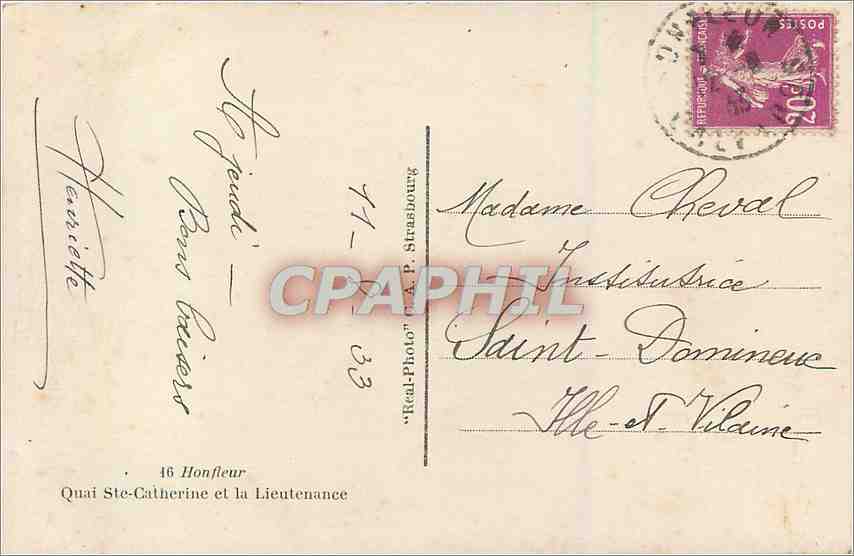 CPM Honfleur Quai Ste Catherine et la Lieutenance  — Verso
