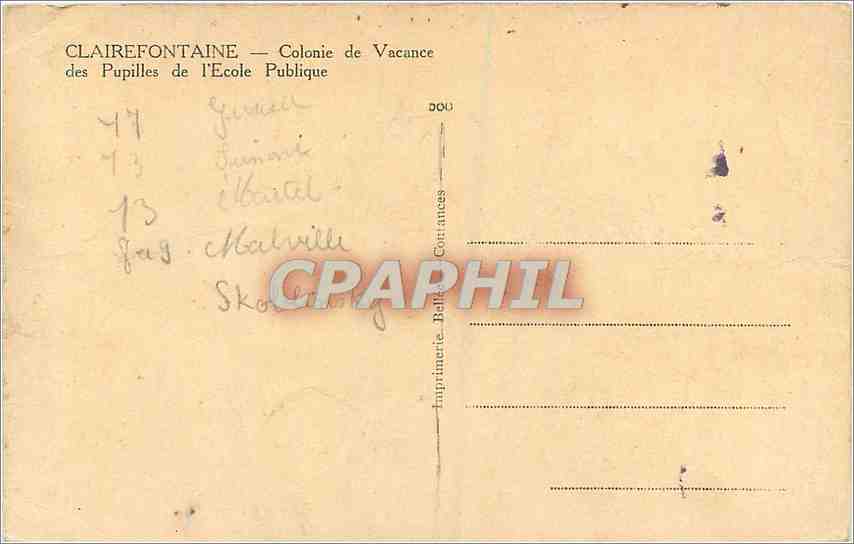 CPA Clairefontaine Colonie de Vacance des Pupilles de l'Ecole Publique  — Rückseite