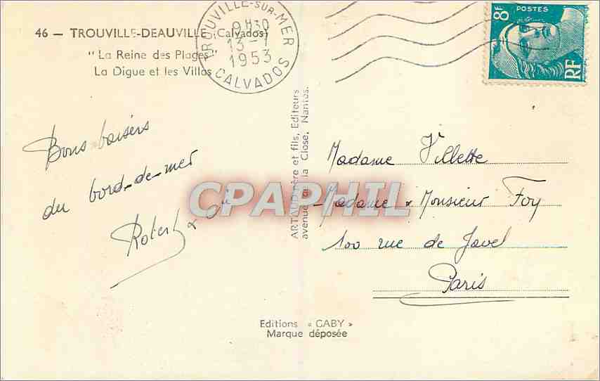 Trouville-sur-Mer — La Digue et les Villas — Éditions Caby — Verso
