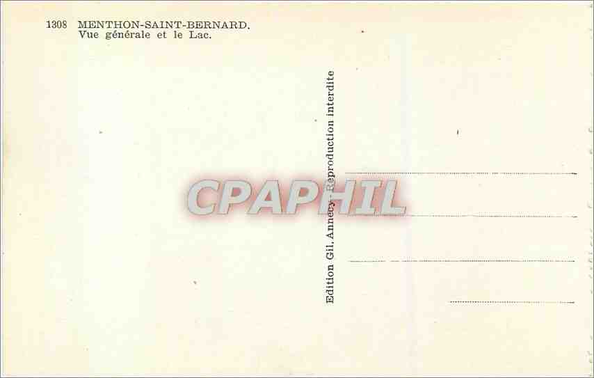 CPA Menthon Saint Bernard Vue generale et le Lac  — Rückseite