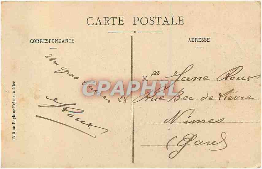 CPA Nice Grotte du Jardin public  — Rückseite