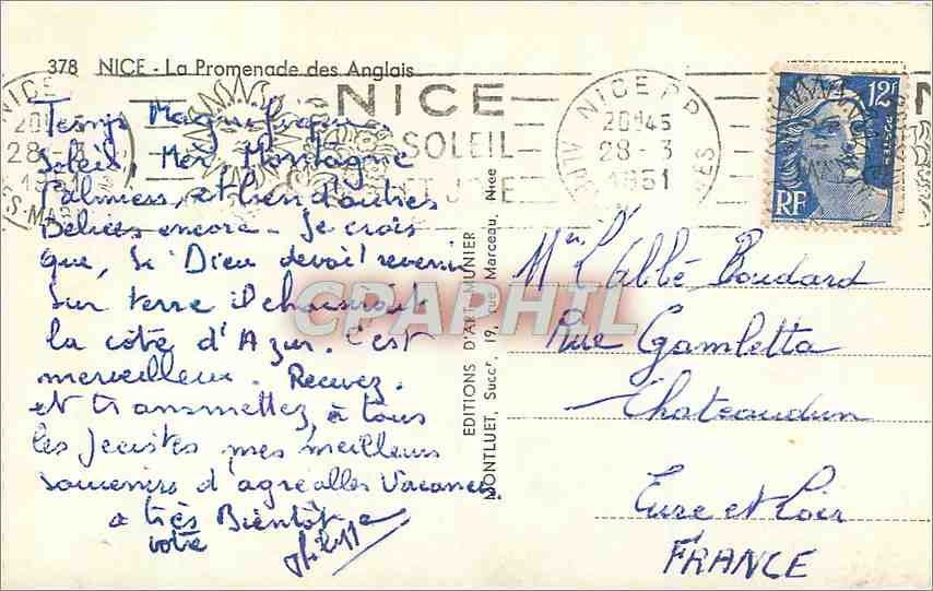 CPA Nice La Promenade des Anglais  — Rückseite