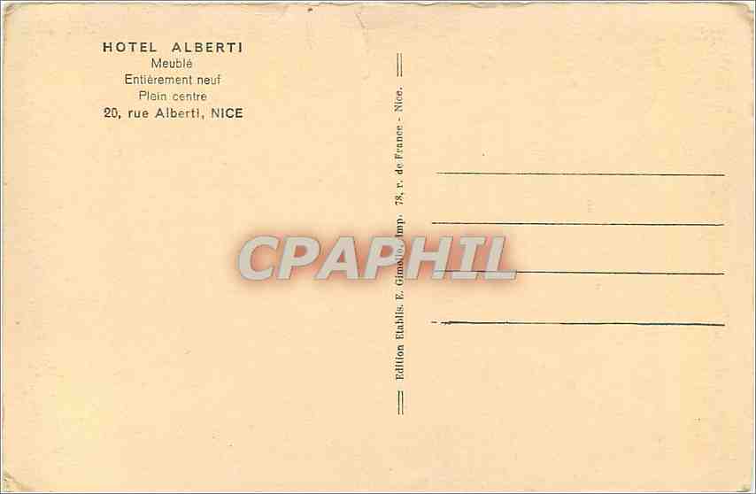 CPA Hotel Alberti Meuble Entierement neuf Plein centre  — Rückseite