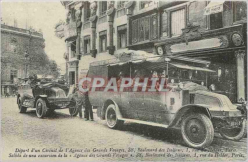 REPRO Depart d'un Circuit de l'Agence des Grands Voyages Boulevard des Italiens Paris Automobile Aut