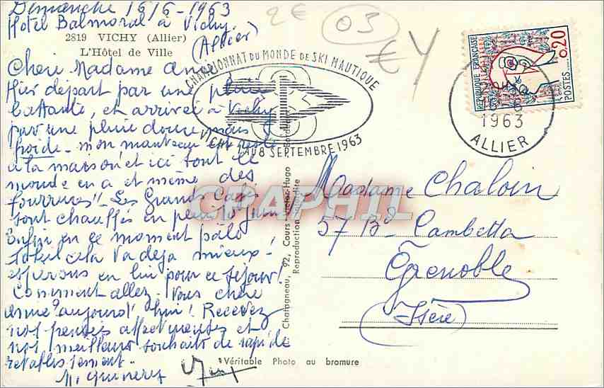 CPM Vichy Allier l'Hotel de Ville Autobus — Rückseite