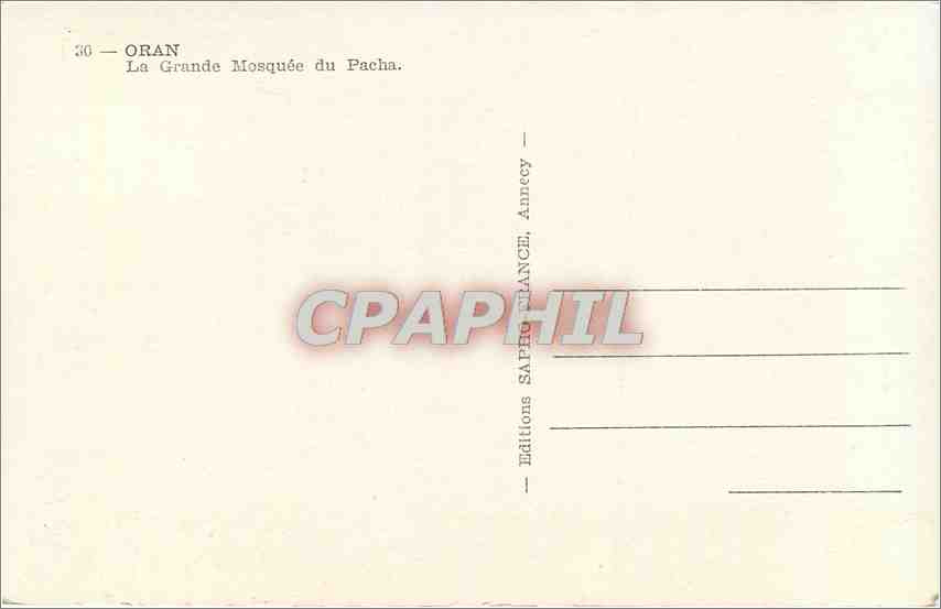 CPA Oran La Grande Mosquee du Pacha  — Verso
