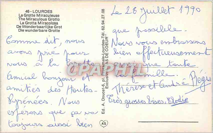 CPA Lourdes La Grotte Miraculeuse  — Verso