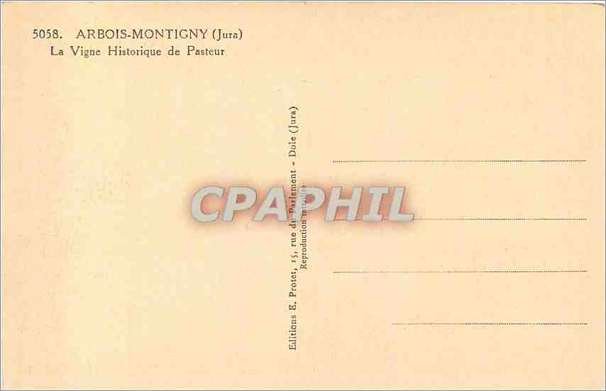 CPA Arbois Montigny Jura La Vigne Historique de Pasteur  — Back
