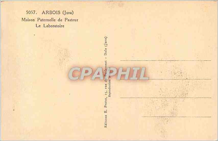 CPA Arbois Jura Maison Paternelle de Pasteur Le Laboratoire  — Back