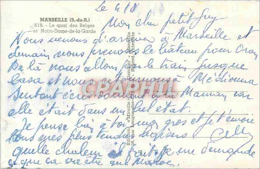 CPA Marseille B du R Le Quai des Belges et Notre Dame de la Garde Bateaux — Rückseite