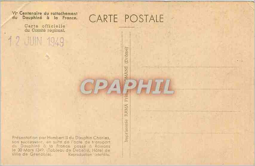 Présentation d'HumBERT II du Dauphiné — Tableau de A. Debelle — Comité régional du Dauphiné — Rückseite