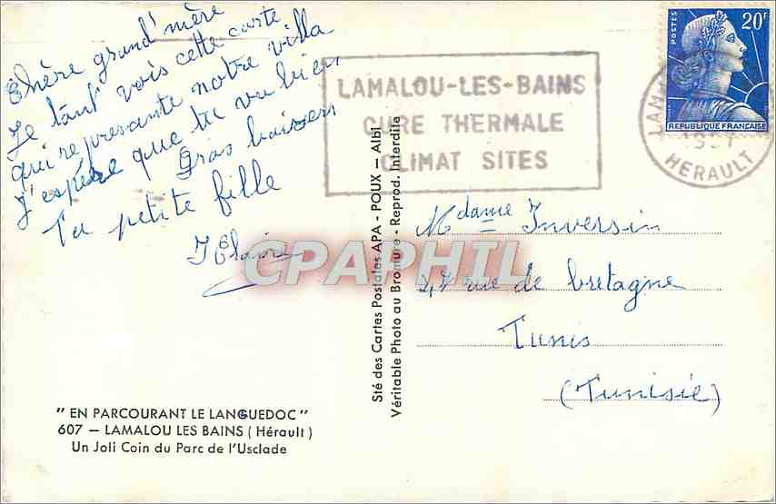 CPM Lamalou les Bains Herault Un Joli Coin du Parc de l'Usclade  — Back
