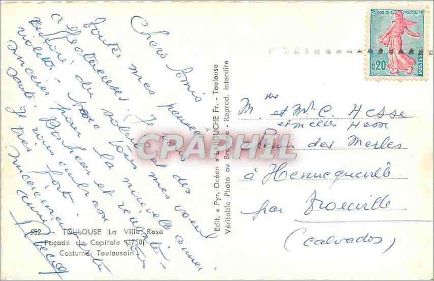 Les Violettes de Toulouse — Éditeur Pyr. Oréan, n°552 — Rückseite