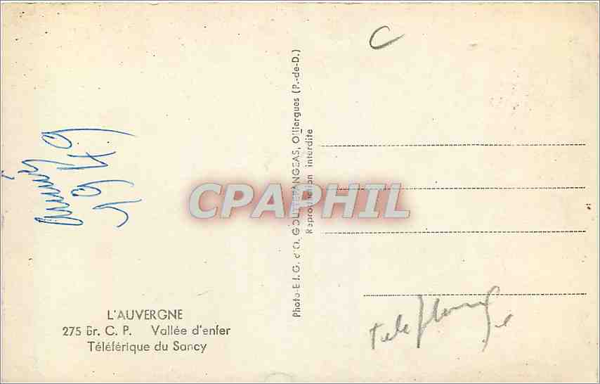 Téléphérique du Sancy — Vallée d'enfer — Photo E.L.G. c't. Olliergues (P.-de-D.) — Rückseite
