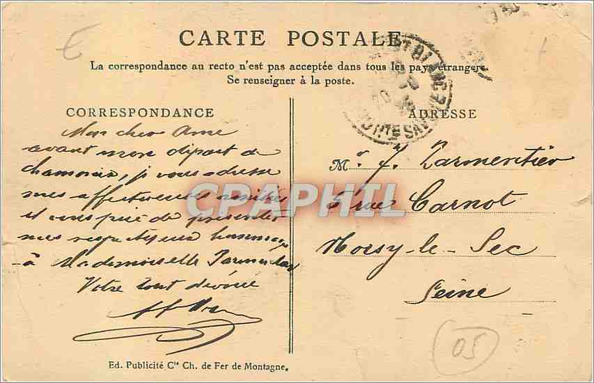 CPA Passage sur la Foret Teleferique — Rückseite
