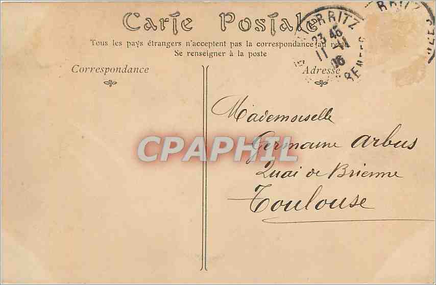 CPA Biarritz Pecheurs a la Pointe plate par gros temps  — Verso