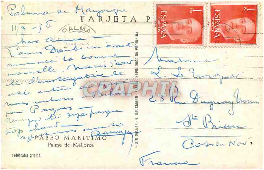 CPA Paseo Maritimo Palma de Mallorca Moulin a vent — Rückseite