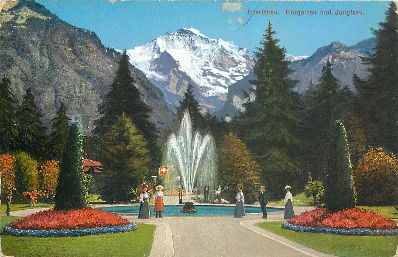 CPA Interlaken Kurgarten und Jungfrau 