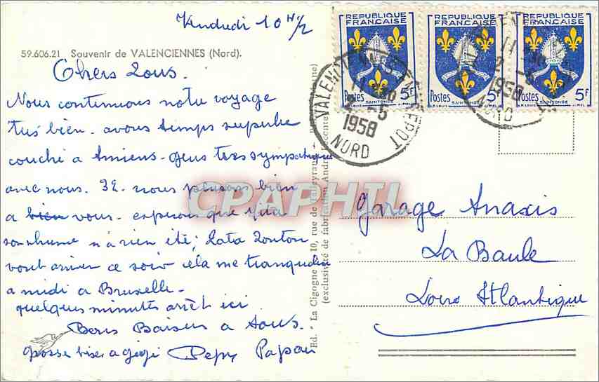 CPM France Nord de Valenciennes  — Back