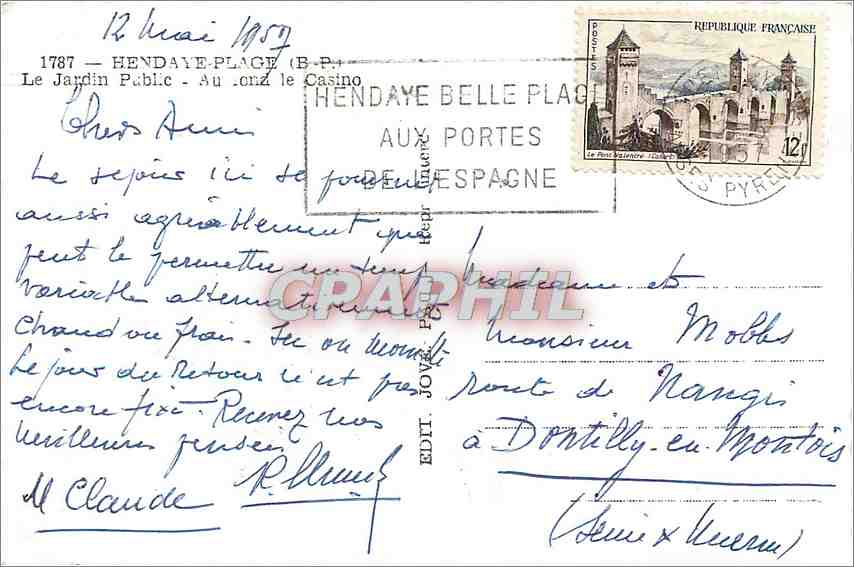 CPA Hendaye Plage BP Le Jardin Public  — Rückseite