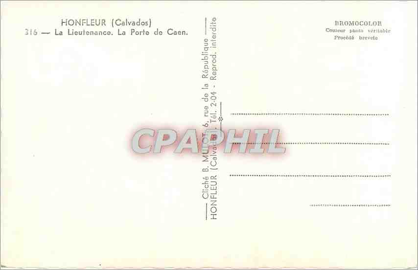 CPM Honfleur Calvados La Lieutenance  — Verso