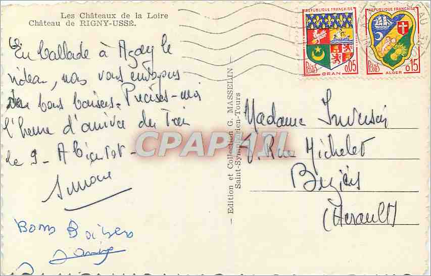 CPM Les Chateaux de la Loire Chateau de Rigny Usse  — Rückseite
