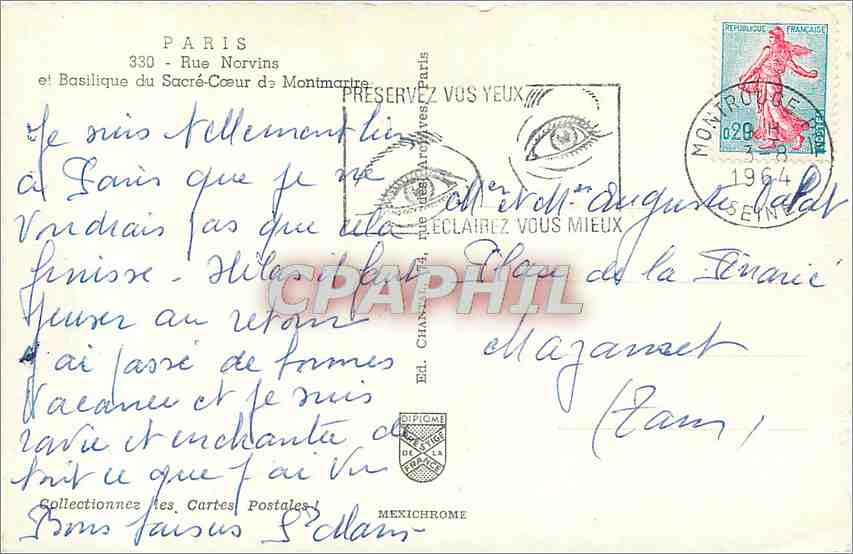CPM Paris Rue Norvins et Basilique du Sacre Coeur de Montmartre  — Verso