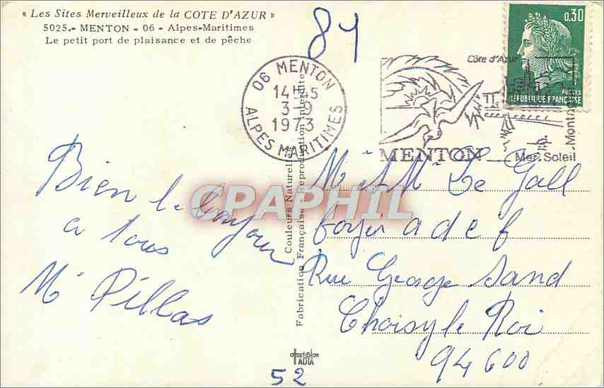 CPA Menton Alpes Maritimes Le petit port de plaisance et de peche  — Verso