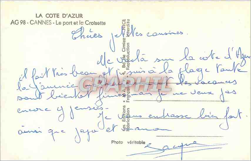 CPM Cannes Le port et la Croisette Bateaux — Verso