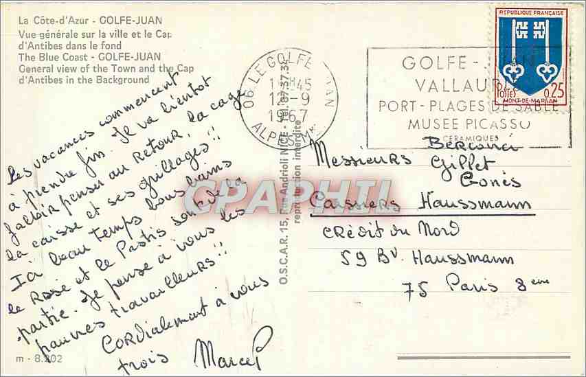 CPM La Cote d'Azur Golfe Juan Vue generale  — Verso
