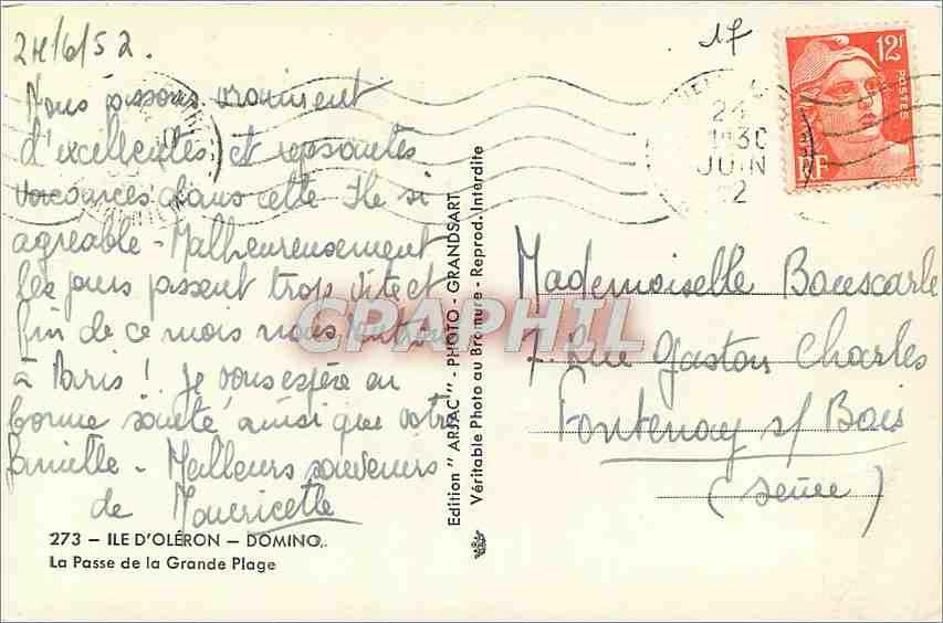 CPM Ile d'Oleron Domino La Passe de la Grande Plage  — Rückseite