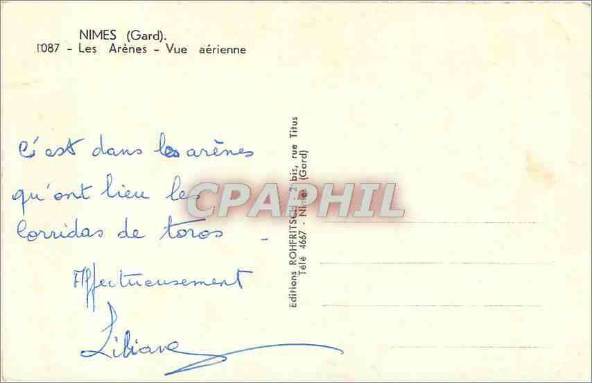 Nîmes (Gard) — Les Arènes — Vue aérienne — Éditions ROHFRITSCH — Rückseite