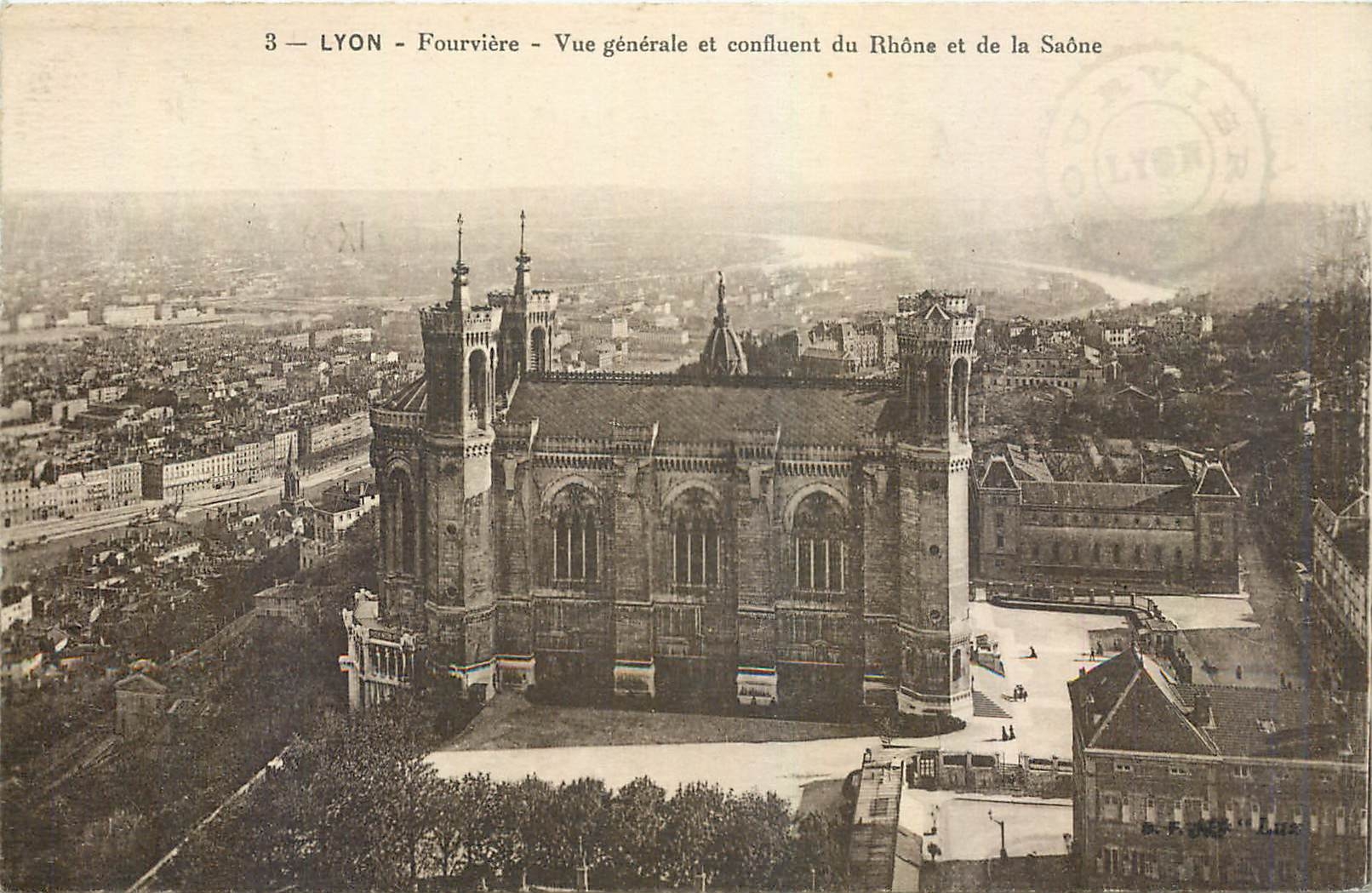 LYON - Fourvière - Vue générale et confluent du Rhône et de la Saône — Éditeur Devière, n°3