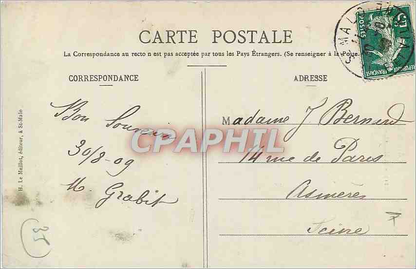 St-Malo - La Tour Notre-Dame à la Côte d'Émeraude — H. Le Maillot, éditeur, n° 58 — Verso