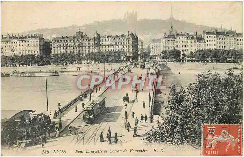 CPA Lyon Pont Lafayette et Coteau de Fourviere Tramway