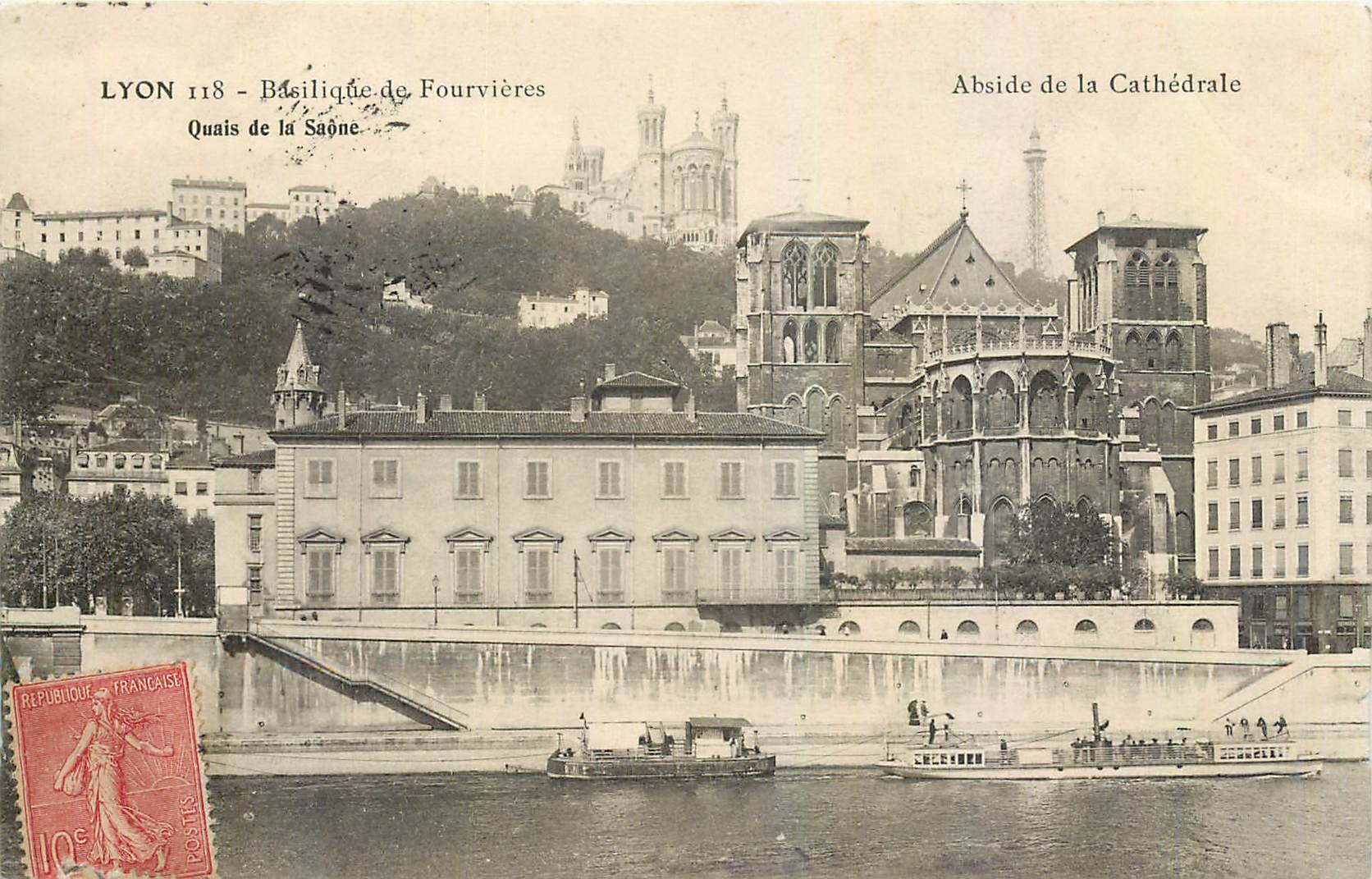 CPA Lyon Basilique de Fourvieres Abside de la Cathedrale Bateau