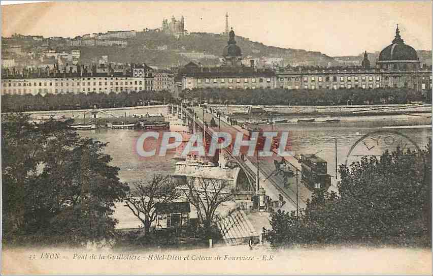 CPA Lyon Pont de la Guillotiere Hotel Dieu et Coteau de Fourviere 