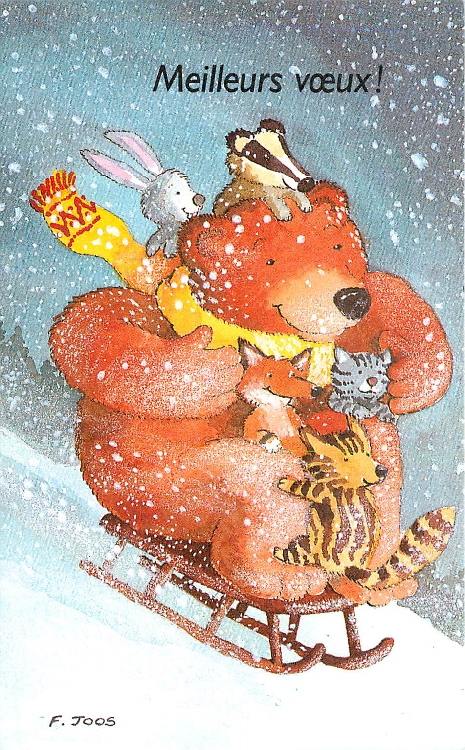 CPA Meilleurs voeux Ours Luge