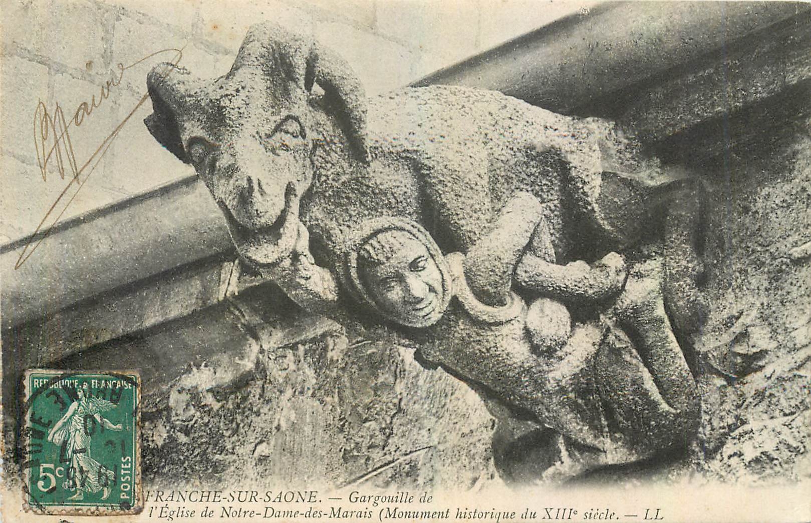 Gargouille de l'Église de Notre-Dame-des-Marais — Franche-sur-Saône — Monument historique du XIIIe siècle — LL