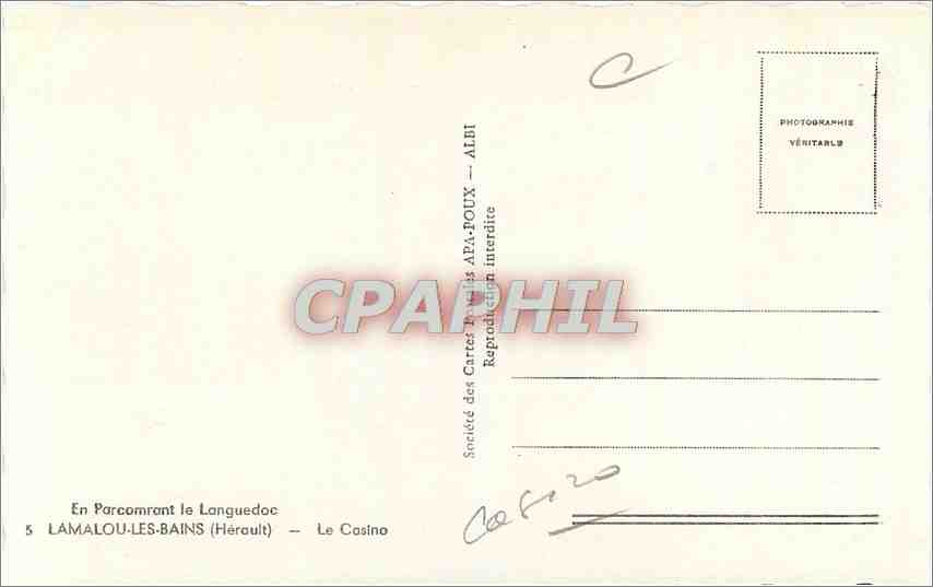 CPM Lamalou les Bains Herault Le Casino  — Back