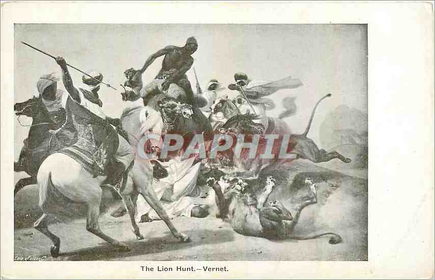CPA The Lion Hunt Vernet 