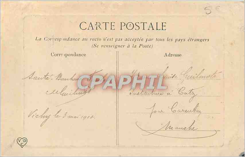 La Bouverée d'Auvergne — Affection Guinard, Vichy, 1910 — Verso