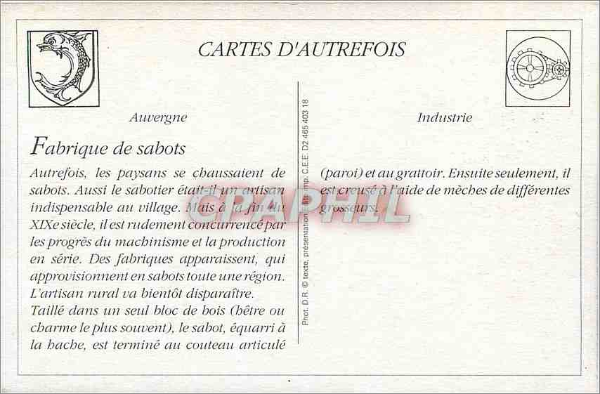Innenraum einer Schuhfabrik — Auvergne — Verlag: Cartes d'Autrefois, n° 54 — Rückseite