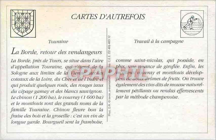 REPRO Les Vins de Touraine La Borde Joue lez Tours  — Back